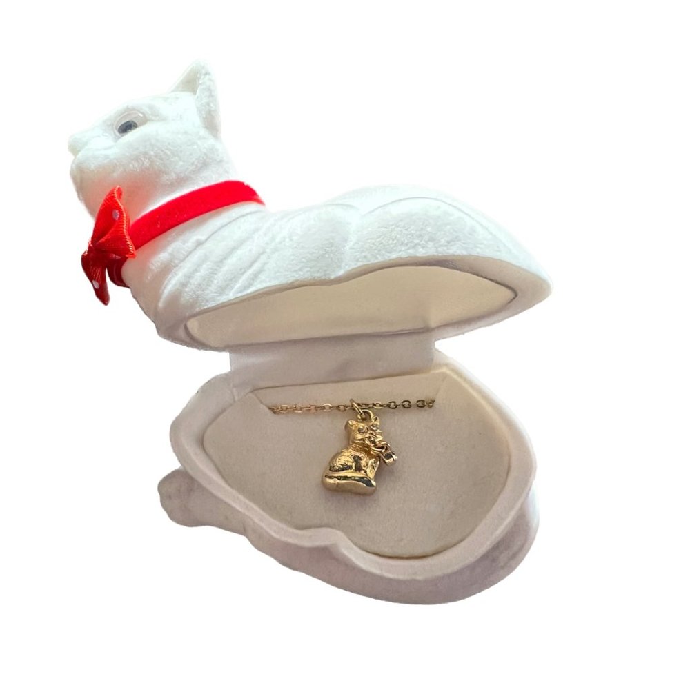 Gold Cat Necklace 16" w/ White Cat Necklace Case